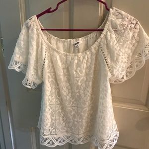 BB Dakota White Lace Off the Shoulder Blouse